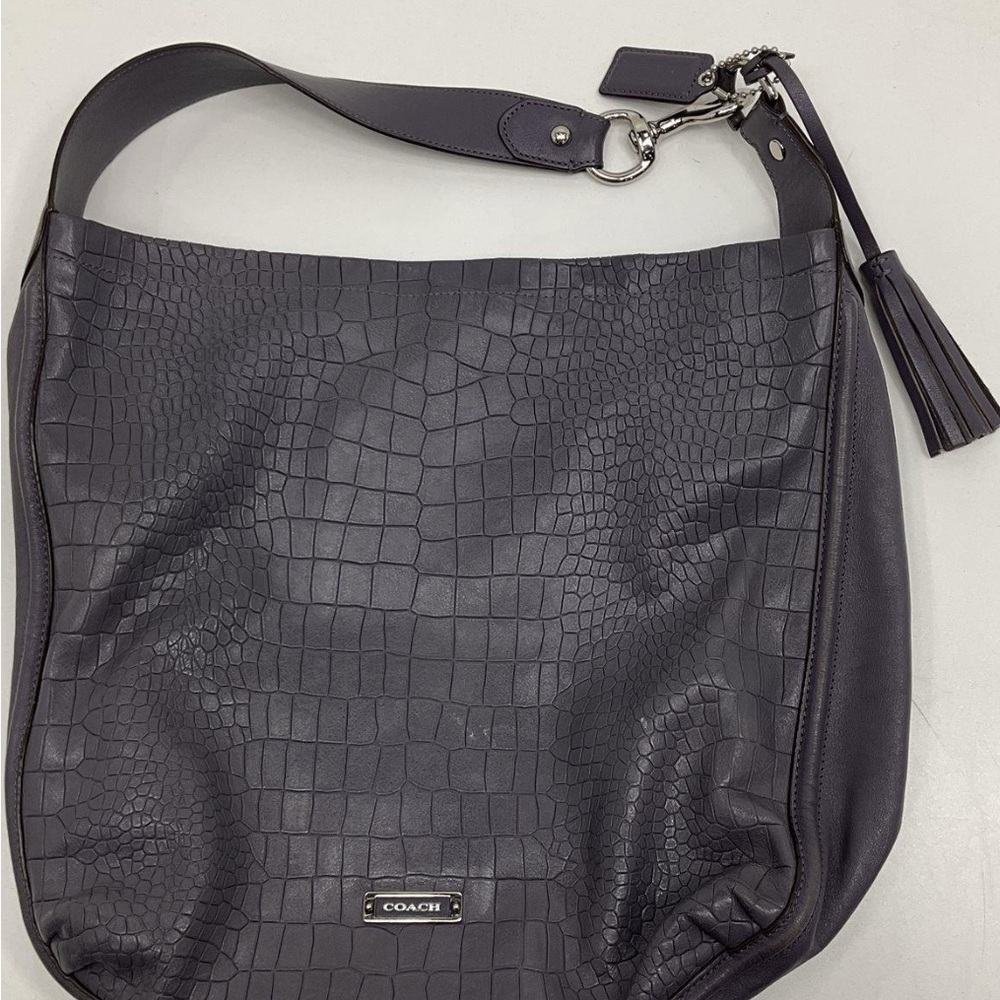 Coach Gray/Purple Leather Croc Bag